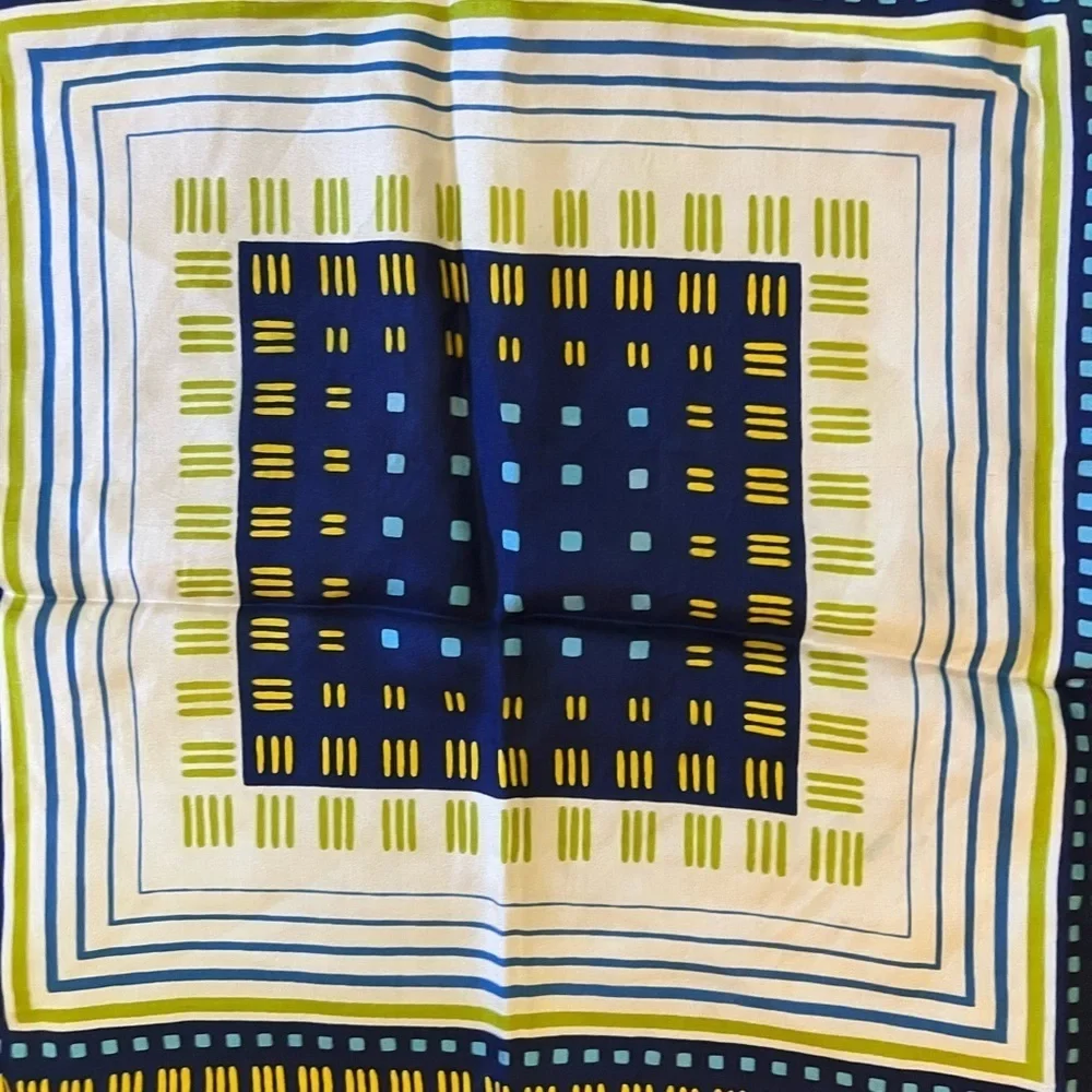 WOODWARD & LOTHROP vintage Italian silk geometric print scarf, blue green yellow